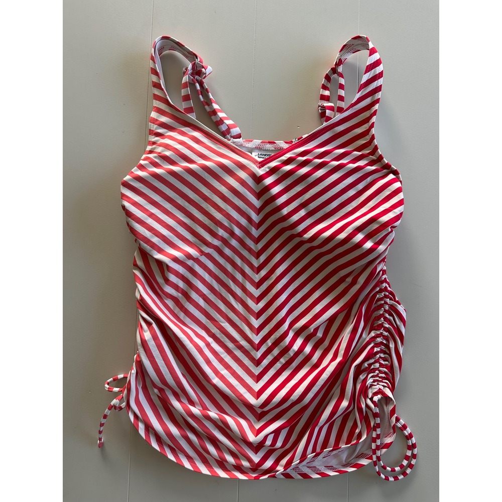 Lands End Red White Chevron Stripe Tankini Top Ruched Adjustable Straps 8L